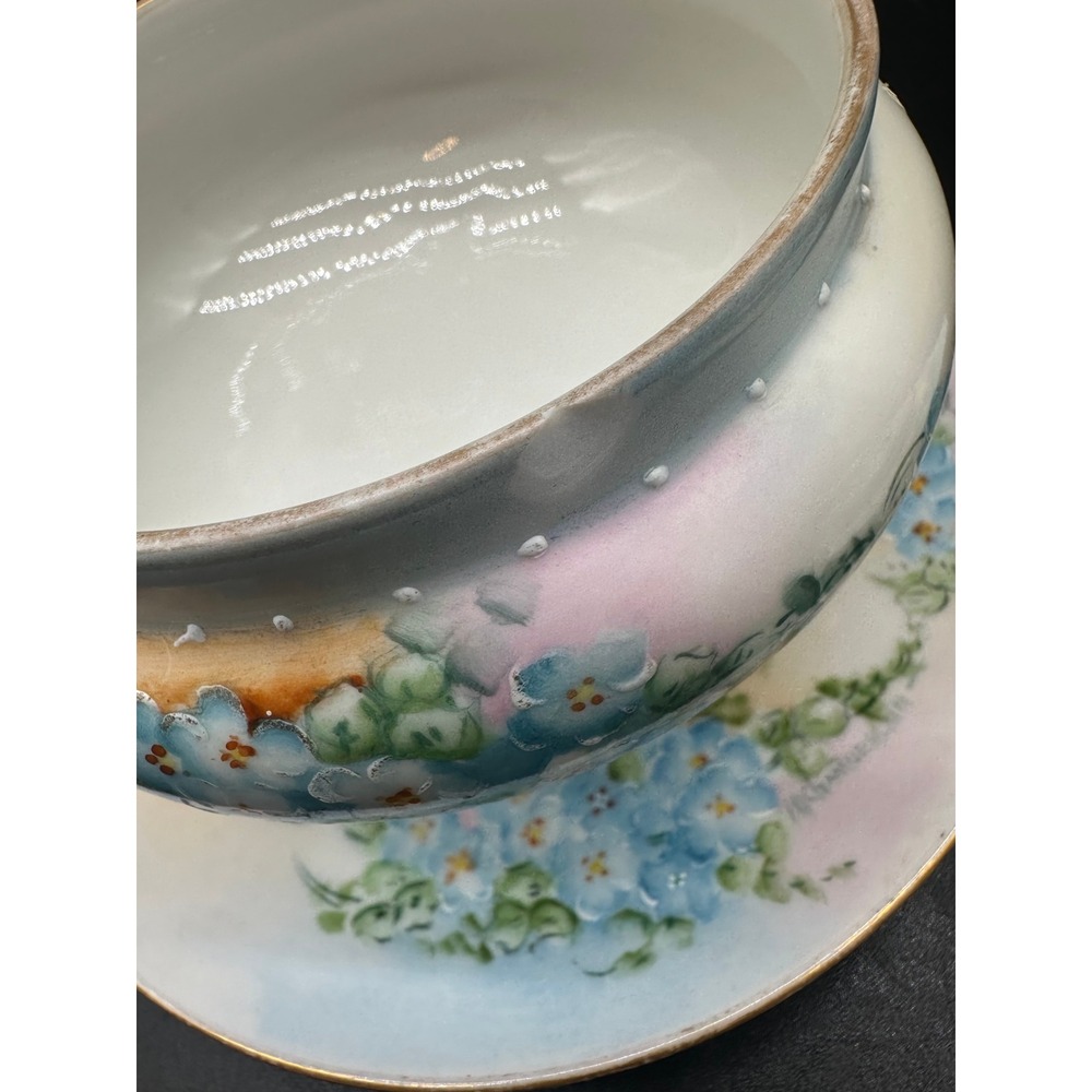 Antique Hand Painted Limoges Porcelain Dresser Set Forget-Me-Not Floral Gold - Picture 10 of 15